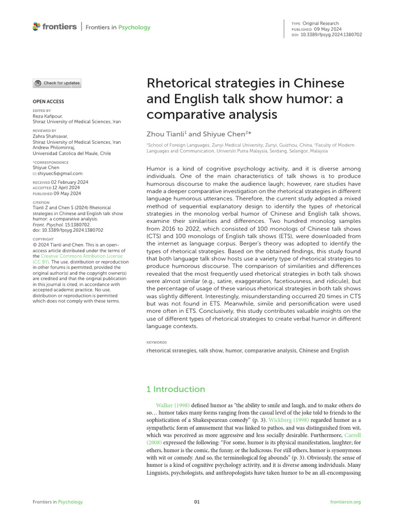 Rhetorical Strategies in Talk Show Humor | PDF | Rhetoric | Public Speaking