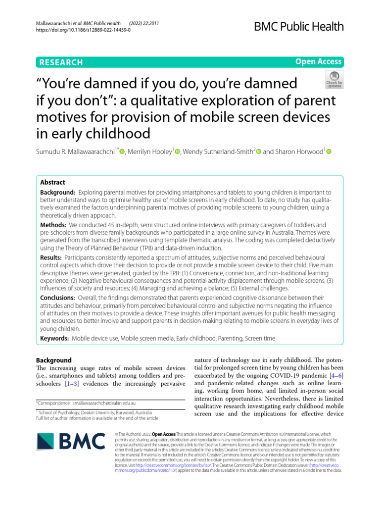 Parental Motives for Mobile Screens in Kids | PDF | Qualitative ...