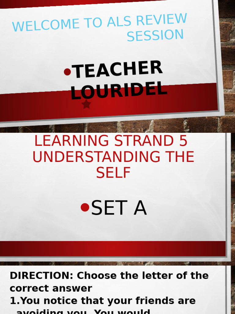 Understanding Self: ALS Review Session | PDF | Domestic Violence ...