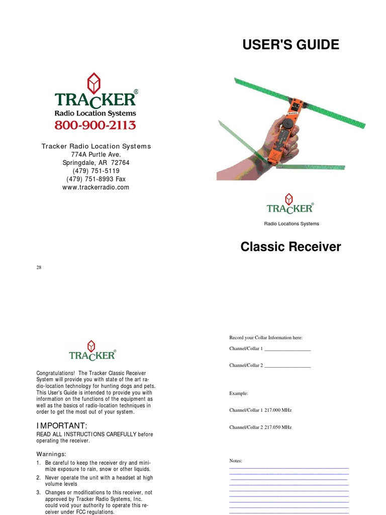 User's Guide for Tracker Radio Location Systems Classic Receiver PDF Antenna (Radio