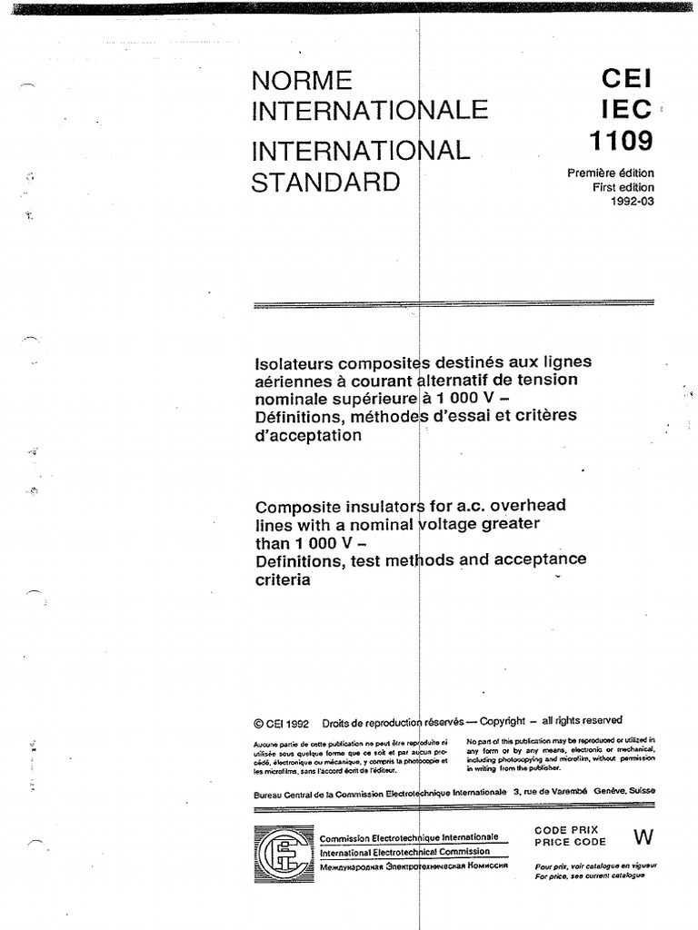CEI IEC 1109 - 1992 Comp Ins For A.C Overheadlines - Def, Test Meth and ...