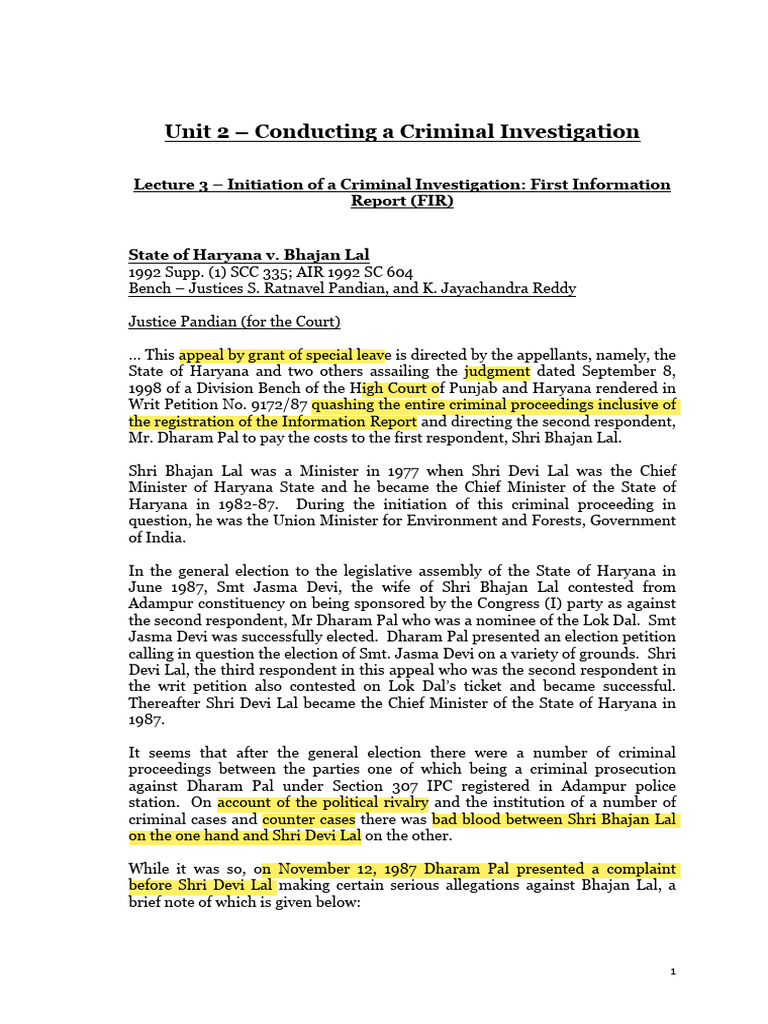 Lecture 3 - Initiation of Criminal Investigation - First Information ...