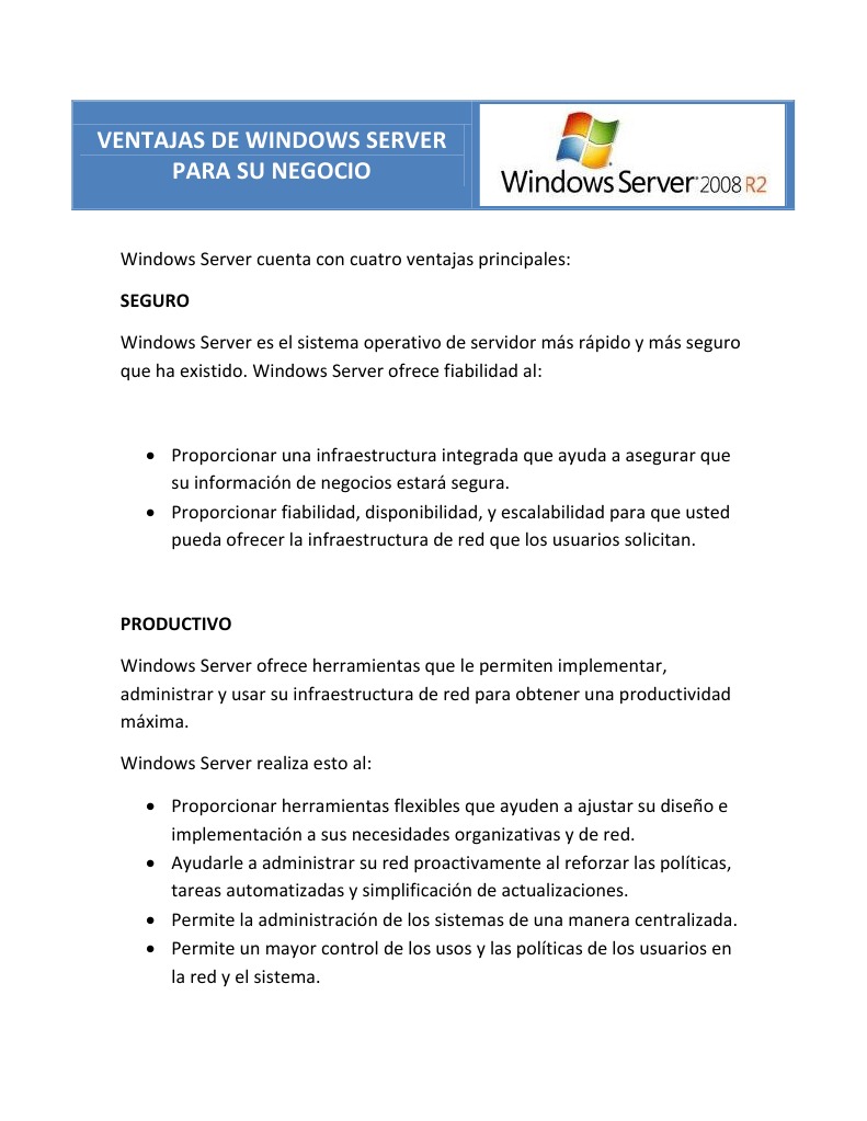 Ventajas de Windows Server para Negocios | PDF | Microsoft Windows ...