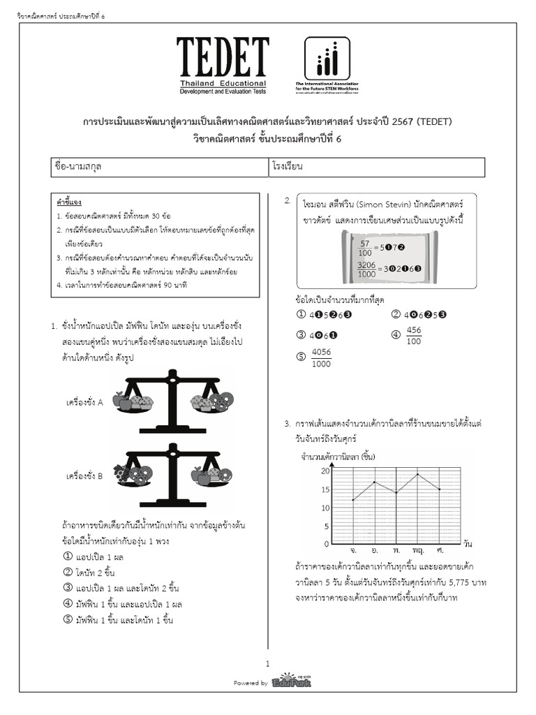 TEDET2567 Math G6 | PDF