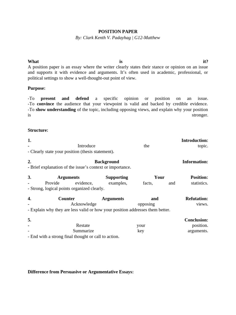 Position Paper - Padayhag | PDF | Argument | Essays