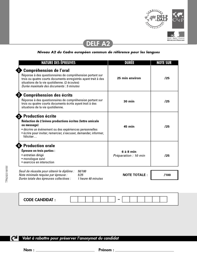 Épreuves du DELF A2 : Compréhension et Production | PDF