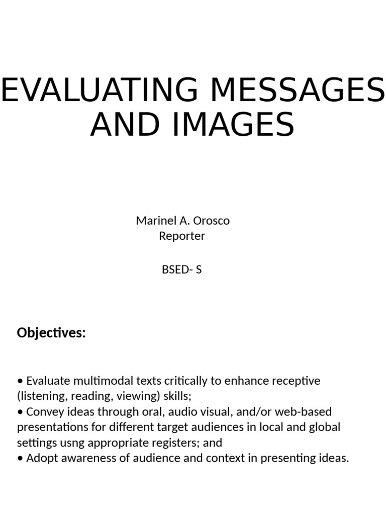 Evaluating Messages and Images Guide | PDF | Reading Comprehension ...
