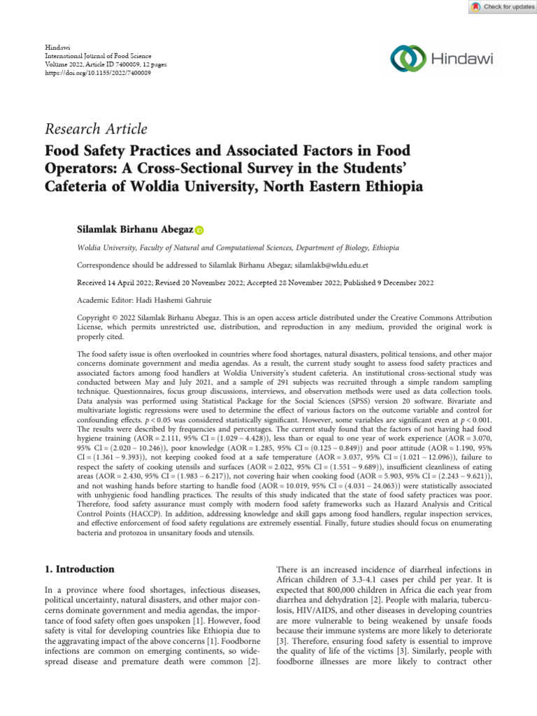 Food Safety Practices in Woldia University Cafeteria | PDF | Food ...