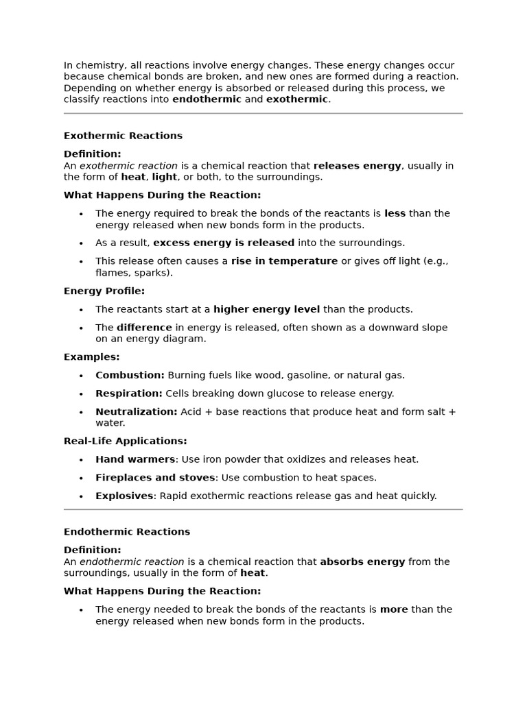 Endothermic and Exothermic Reactions. | PDF | Chemical Reactions ...