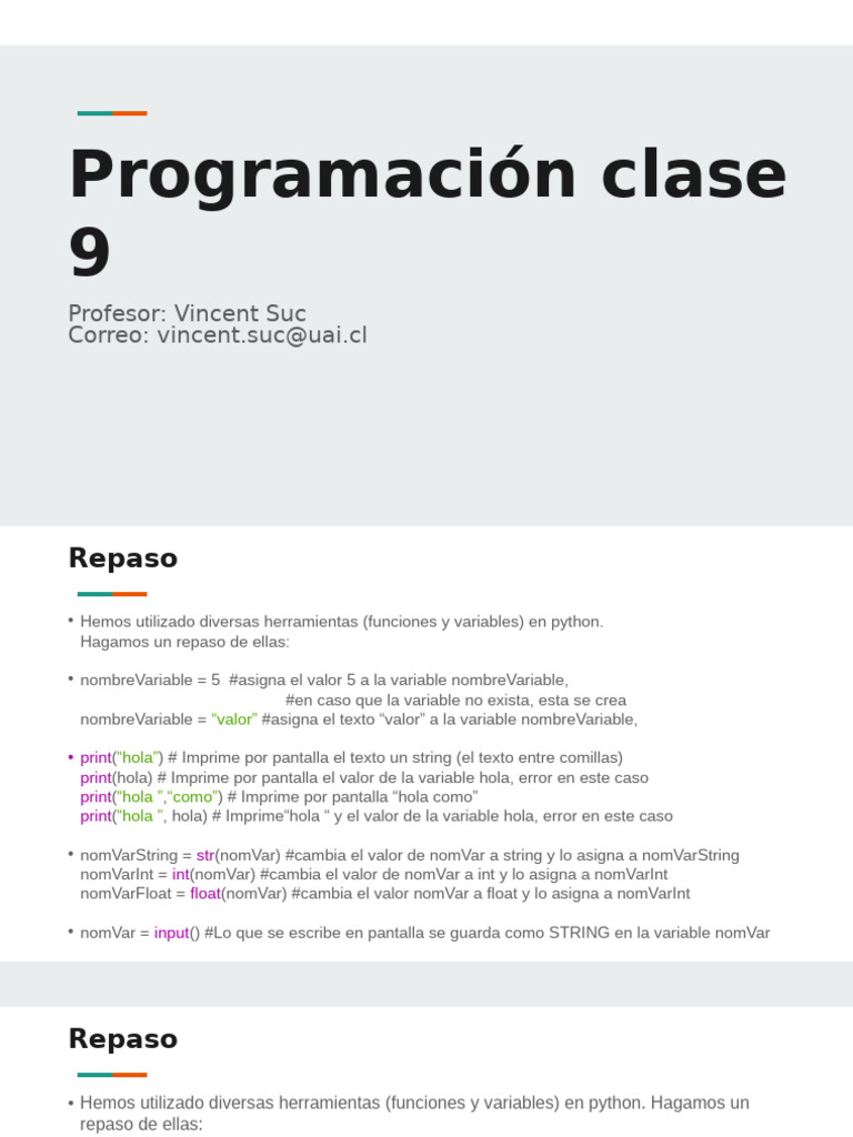 Clase 9 Repaso | PDF | Python (lenguaje de programación) | Cadena ...