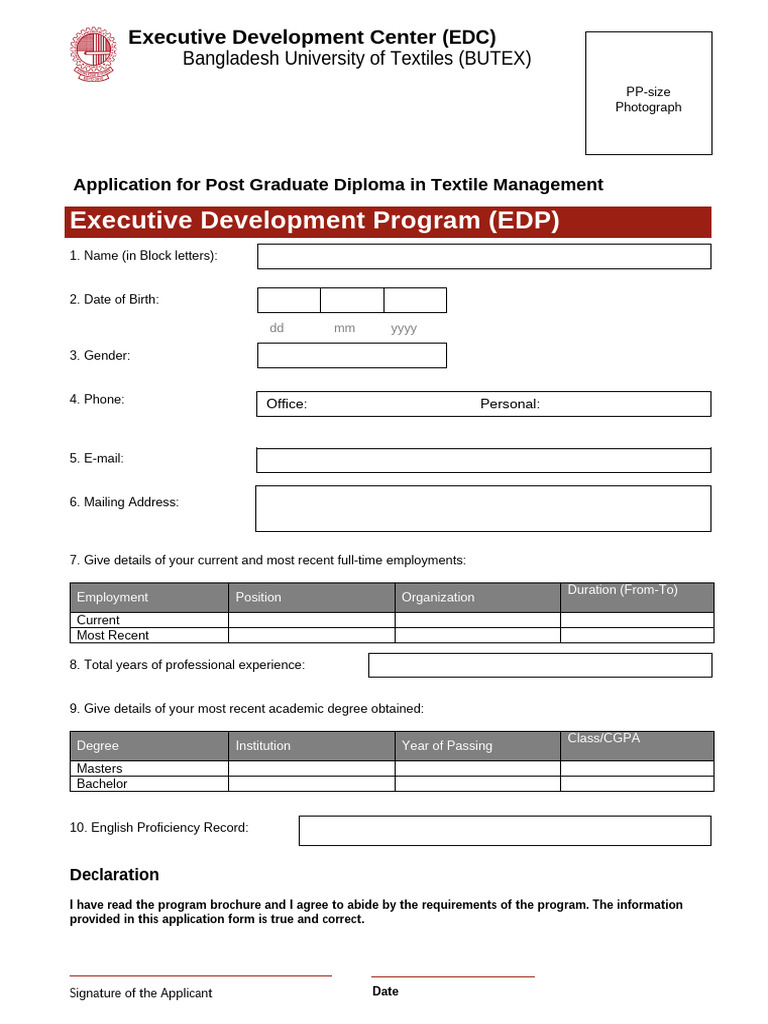 EDC BUTEX Admission Form | PDF