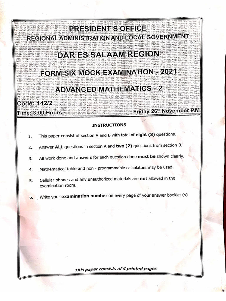 f6 Mock Advanced Mathematics 2 | PDF