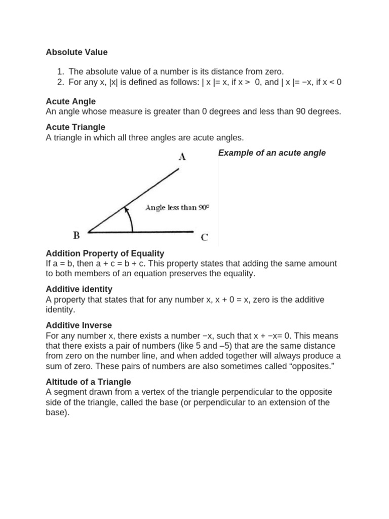 Key Math Concepts and Definitions | PDF | Numbers | Triangle