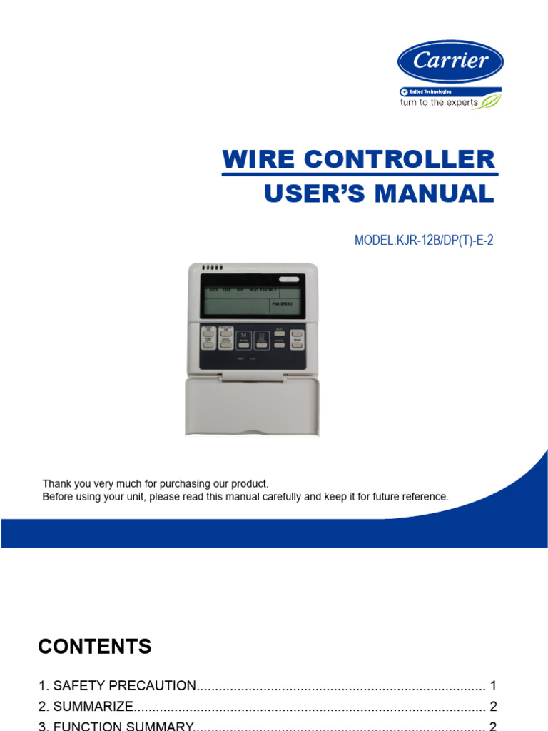 KJR-12B/DP Wire Controller Manual | PDF | Air Conditioning | Electricity