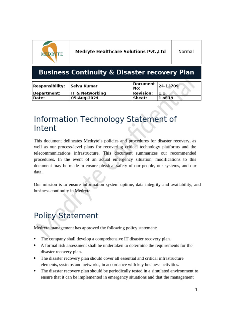 Business Continuity & Disaster Recovery Plan | PDF | Emergency | Backup