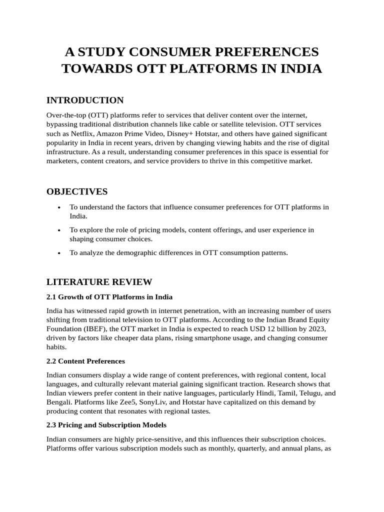 Consumer Preferences Towards Ott Platforms in India | PDF | Consumer ...