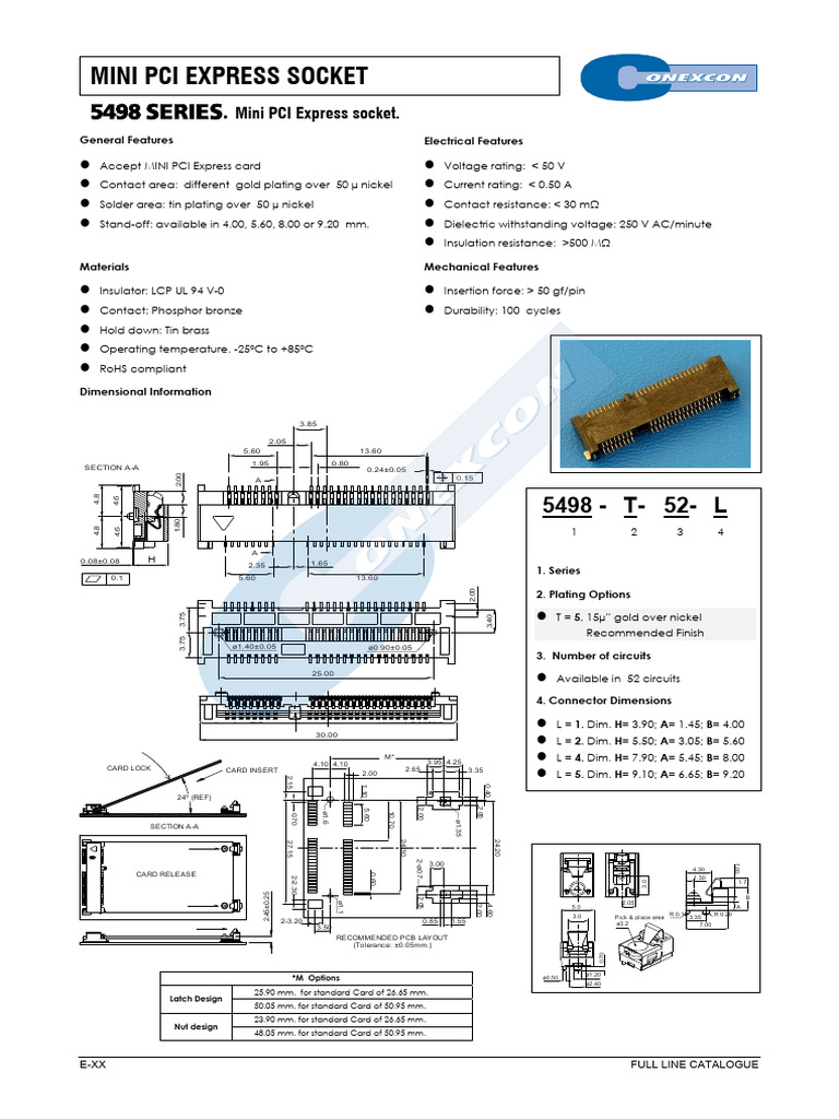 Mini PCI Express Socket 5498 Series | PDF | Electrical Connector ...