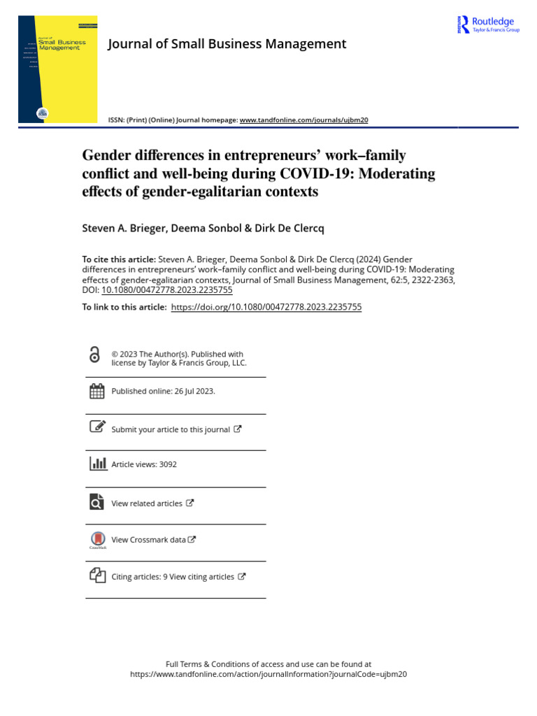 Gender Differences in Entrepreneur Well-Being | PDF | Gender Role | Gender