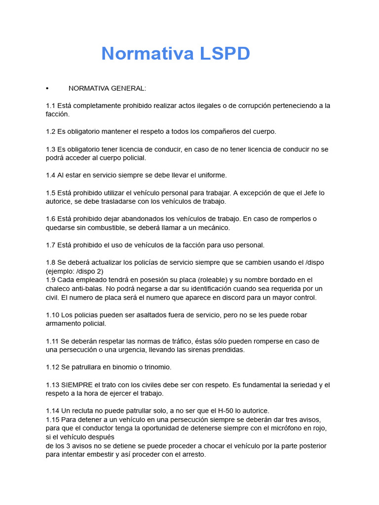 Normativa de Conducta Policial LSPD | PDF | Policía | Multa (pena)