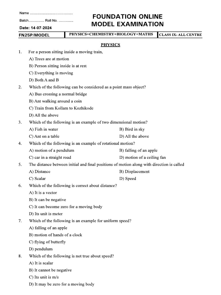 Foundation Model (Class Ix) 13-07-2024 | PDF