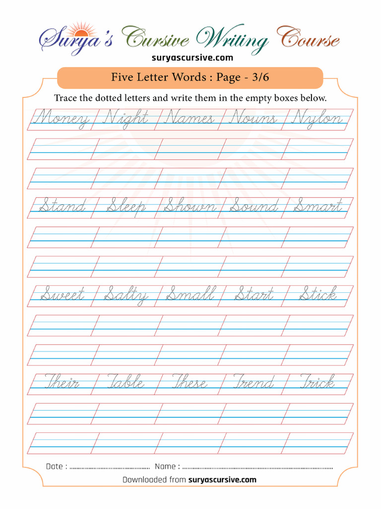 Cursive-Words-5Letters-4Lines-Page-3 | PDF