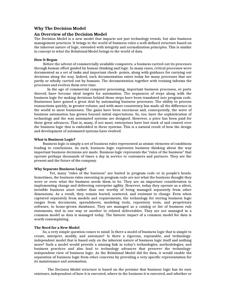 Understanding the Decision Model | PDF | Logic | Business Process ...