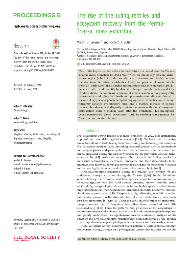 Ezcurra Butler 2018 The Rise of The Ruling Reptiles and Ecosystem ...