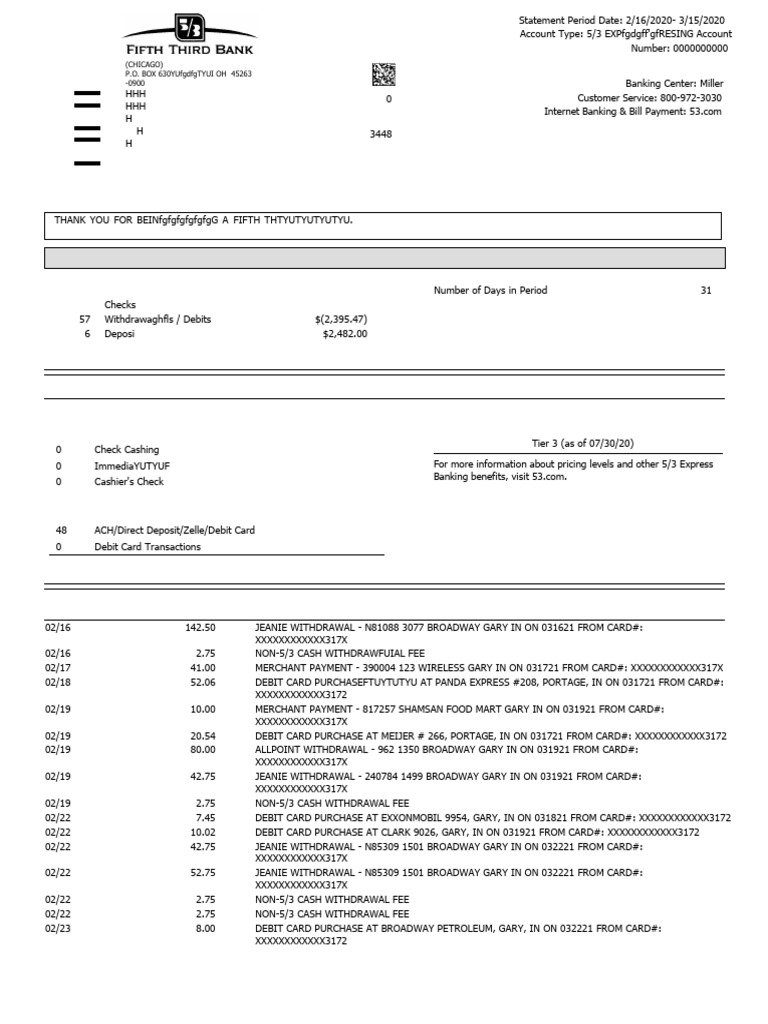 Fifth Third Bank Statement Summary | PDF | Credit Card | Visa Inc.