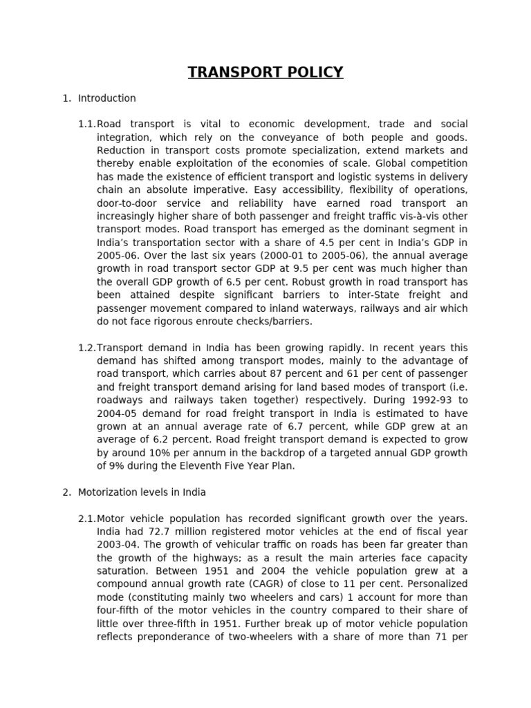 India's Road Transport Policy Overview | PDF | Transport | Public Transport