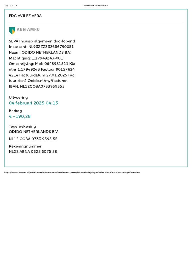 04 Februari 2025 04:15 190 28: 24/02/2025 Transactie - ABN AMRO | PDF