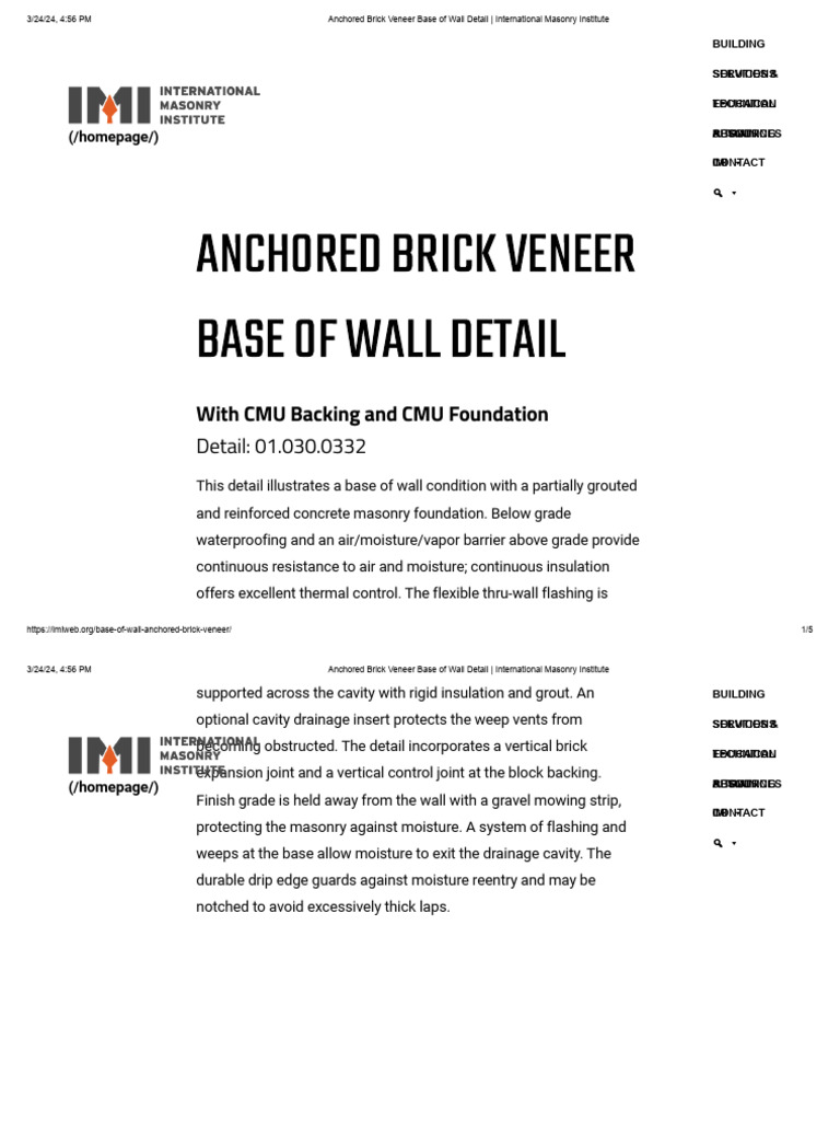 Anchored Brick Veneer Wall Detail | PDF | Masonry | Building Engineering