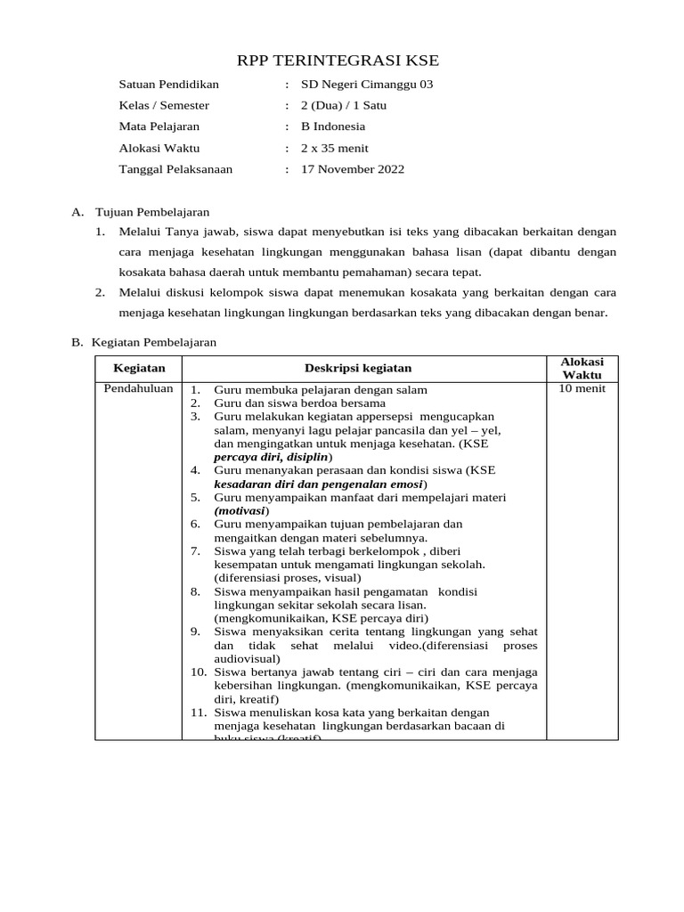 RPP Kse Kelas 2 | PDF