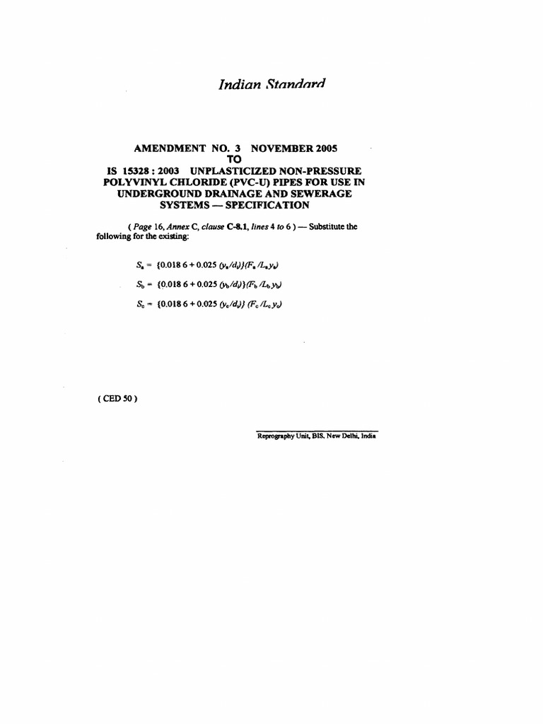 Amendment to IS 15328: PVC-U Pipes | PDF