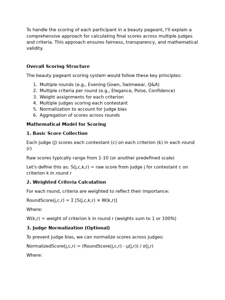 Beauty Pageant Scoring System Explained | PDF | String (Computer ...