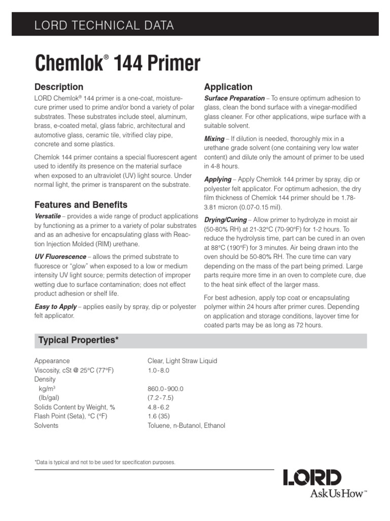 Chemlok 144 Primer Technical Overview | PDF | Industrial Processes ...