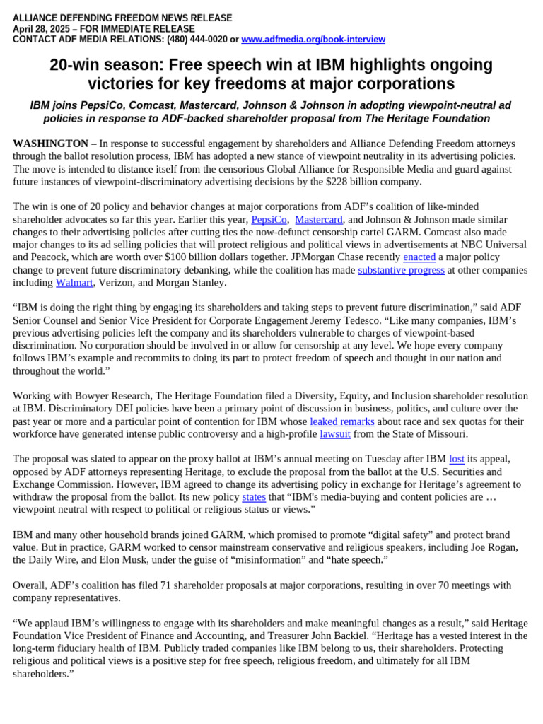 2025-04-25 Ibm Win News Release Draft Clean | PDF | Alliance Defending ...