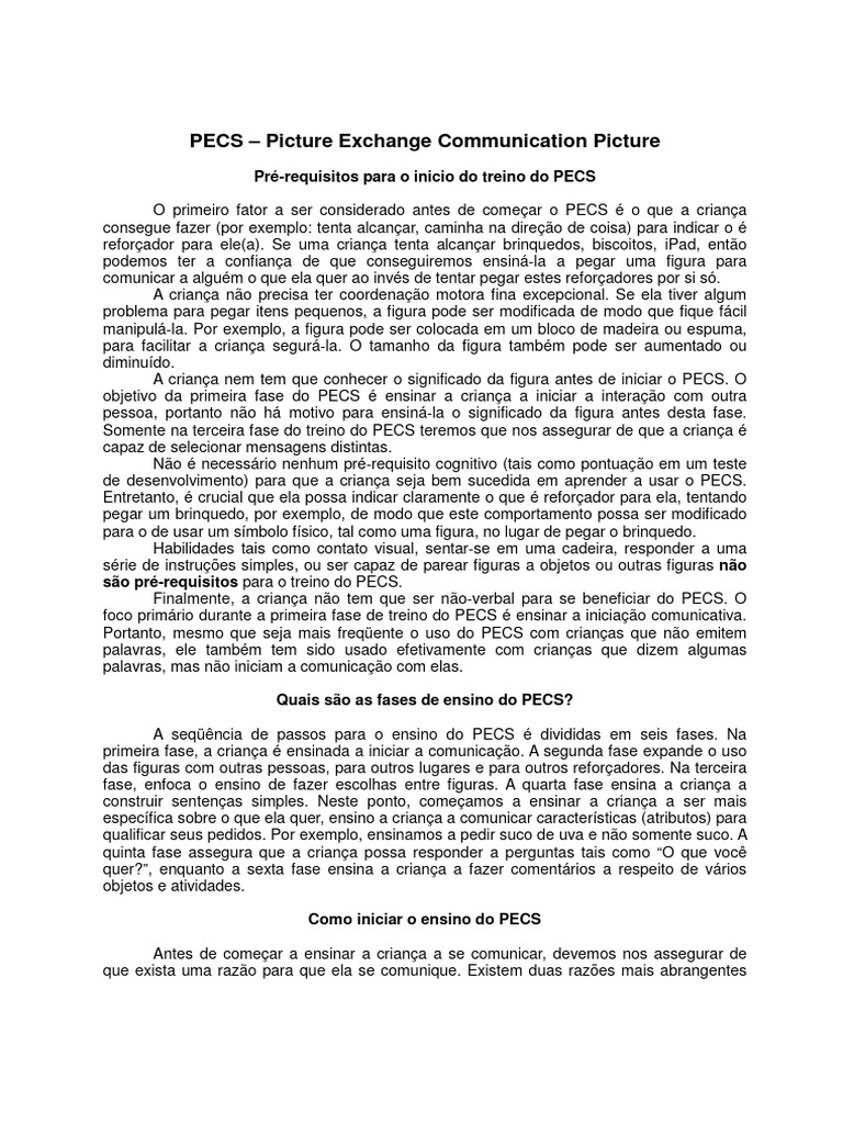 Treinamento PECS: Pré-requisitos e Fases | PDF | Brinquedos | Comunicação