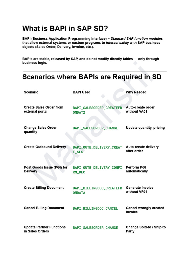BAPIS Scenarios Where BAPI Required 1745837246 | PDF | Software ...