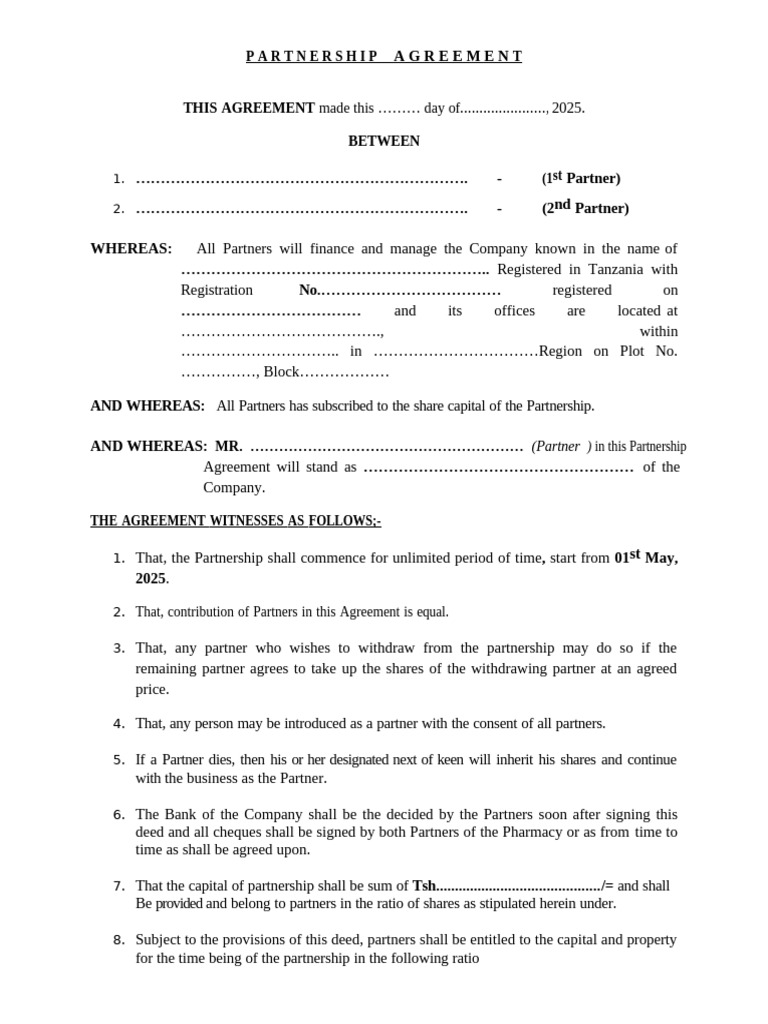 Partnership Agreement Template | PDF | Partnership | Notary Public