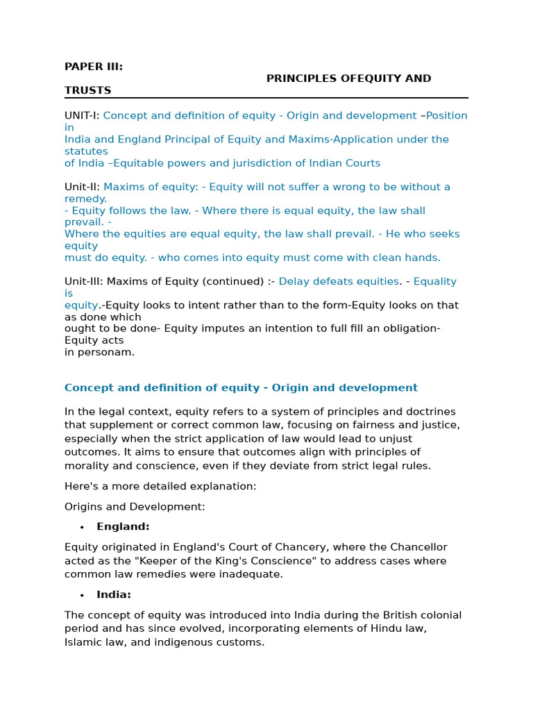 Principles of Equity and Trusts Explained | PDF | Equity (Law) | Legal ...