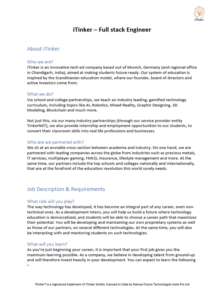 iTinker Internship Program Overview | PDF | Computing