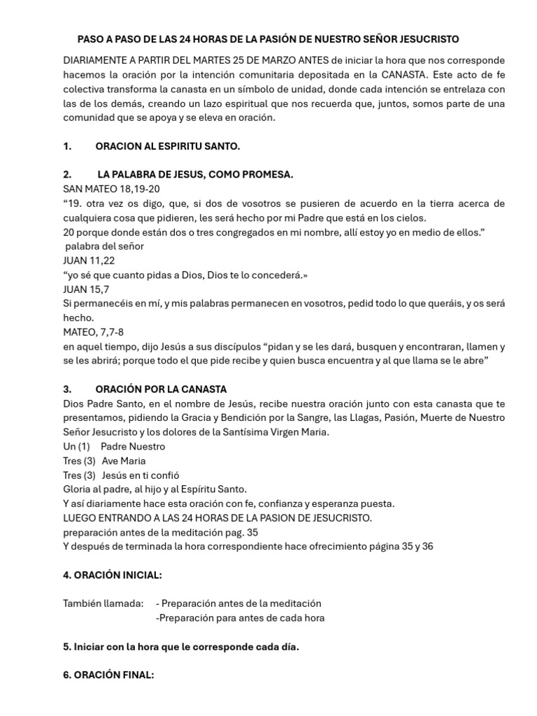 Paso A Paso de Las 24 Horas de La Pasión de Nuestro Señor Jesucristo | PDF