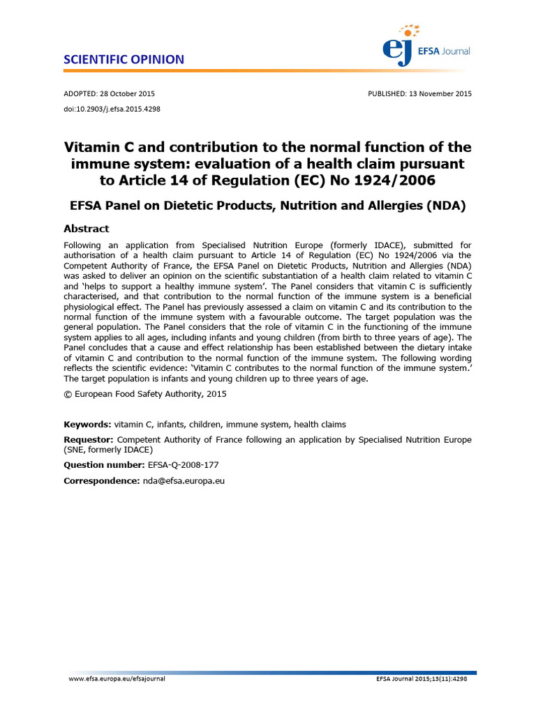 EFSA Journal - 2015 - Vitamin C and Contribution To The Normal Function ...