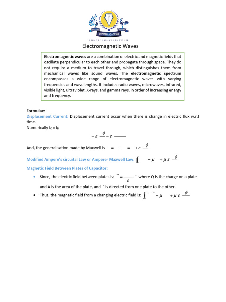Electromagnetic Wave Formulas Explained | PDF | Electromagnetic ...