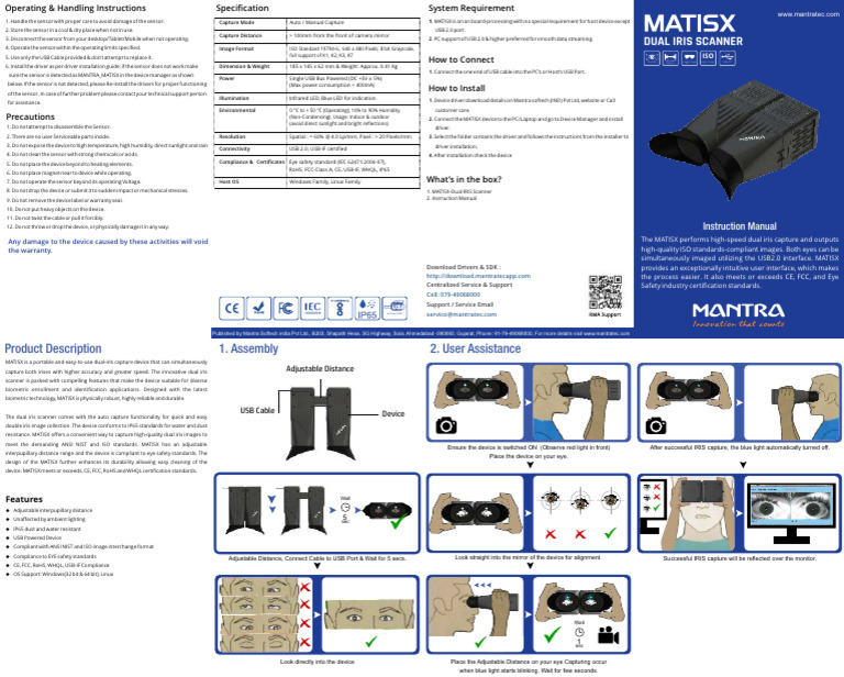 MATISX Dual Iris Scanner Overview | PDF | Usb | Image Scanner