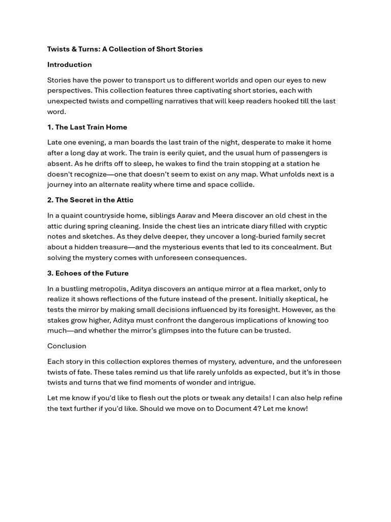 Twists & Turns A Collection of Short Stories PDF