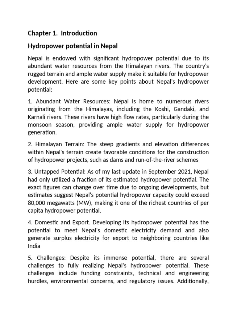Nepal's Hydropower Potential Overview | PDF | Hydroelectricity | Energy ...