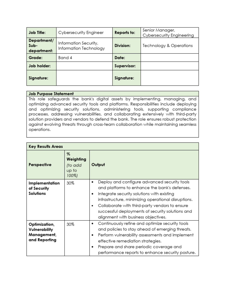 Cybersecurity Engineer Job Description | PDF | Computer Security | Security