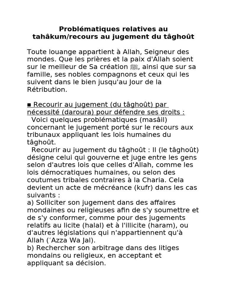 Problématiques du jugement du tâghoût | PDF | Mahomet | Allah