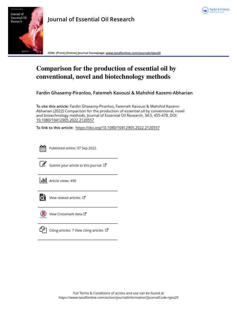 Comparison For The Production of Essential Oil by Conventional Novel ...